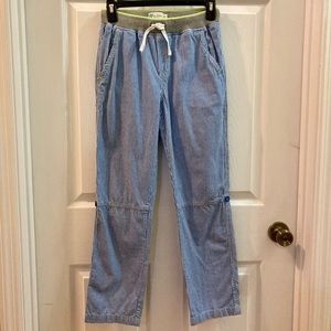 Mini Boden UNISEX striped “Railroad” pants, side buttons allow pants to roll up